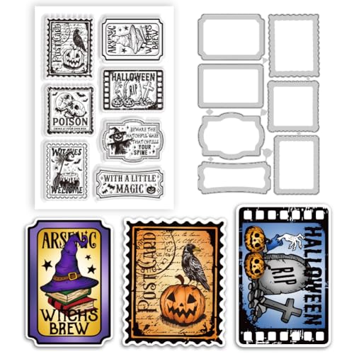 BEUNITONE Transparentes Halloween-Stempel- und Stanz-Set für Kartenherstellung, 10,9 x 16 cm, wiederverwendbar, transparente Silikondichtungen und Stanzformen für Scrapbooking, Album, personalisierte von BEUNITONE
