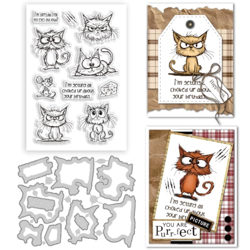 BEUNITONE Transparentes Stempel- und Stanz-Set mit Katzenmotiv, für Kartenherstellung, 10,9 x 16 cm, wiederverwendbar, transparente Silikondichtungen und Stanzformen für Scrapbooking, Album BEUNITONE Transparentes Stempel- und Stanz-Set mit Katzenmotiv, für Kartenherstellung, 10,9 x 16 cm, wiederverwendbar, transparente Silikondichtungen und Stanzformen für Scrapbooking, Album von BEUNITONE