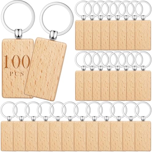 Holz-Schlüsselanhänger-Rohlinge, rechteckige Gravur, mit Schlüsselringen und Aufbewahrungsbox für Bastelarbeiten, personalisierte Geschenke, 30 Stück von BEVBBJOA