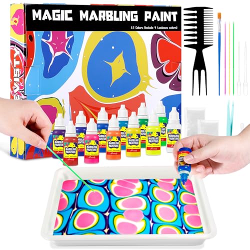 Wasser Marmorierfarbe für Kinder Bastelset Kinder 12 Farben Marbling Paint Kit, Marmorierfarbe Kunst Set Kreatives Basteln Mädchen und Handwerk Bastelsets für Mädchen und Jungen Geschenke 6+ Jahre Wasser Marmorierfarbe für Kinder Bastelset Kinder 12 Farben Marbling Paint Kit, Marmorierfarbe Kunst Set Kreatives Basteln Mädchen und Handwerk Bastelsets für Mädchen und Jungen Geschenke 6+ Jahre von BEVISTY