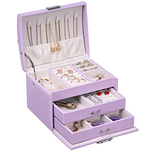 BEWISHOME Schmuckschatulle für Teenager-Mädchen, 3-lagige Schmuck-Organizer-Box mit Schloss, Schmuck-Reiseetui für Frauen und Mädchen, PU-Leder-Schmuckschatulle für Ohrringe, Ringe, Lila, SSH88P BEWISHOME Schmuckschatulle für Teenager-Mädchen, 3-lagige Schmuck-Organizer-Box mit Schloss, Schmuck-Reiseetui für Frauen und Mädchen, PU-Leder-Schmuckschatulle für Ohrringe, Ringe, Lila, SSH88P von BEWISHOME