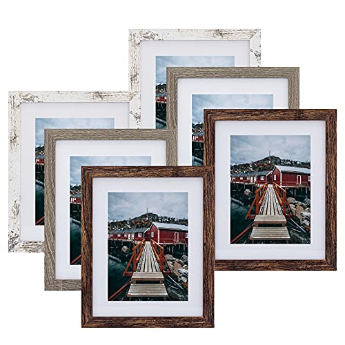 BEYAHELA Bilderrahmen 20x25 cm 6er Set,Rustikal Holz Bilderrahmen,mit Passepartout 13x18cm Bilderrahmen,HD-Glas MDF Holz Rahmen,Posterrahmen,zum Aufhängen&Aufstellen,für Fotos, Poster, Puzzles von BEYAHELA