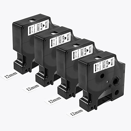 BEYONDTEK Kompatibel mit Etikettenband Ersatz für DYMO D1 Etikettenband 12 mm x 7 m 45013 für DYMO LabelManager 160 210D 260P 280 360D 420P 450D Etikettendrucker Schwarz auf Weiß, 4Pack von BEYONDTEK
