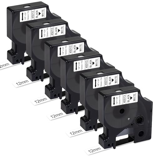 BEYONDTEK Kompatibles DYMO Labelmanager 160 Etikettenband, Dymo D1 45013 12mm Nachfüllpackung, weiß Etikettenband für DYMO LabelManager 280 420p 210D 360D Etikettendrucker, 6-Pack von BEYONDTEK