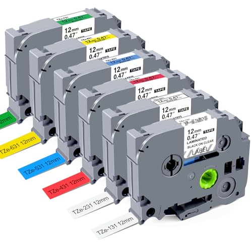 BEYONDTEK Kompatible mit Brother Beschriftungsgerät TZe-231 TZe-131 TZe-431 TZe-531 TZe-631 TZe-731 P-Touch Schriftband 12mm für Brother Etikettenband PT-H110 D210E D400VP, 6er-Pack BEYONDTEK Kompatible mit Brother Beschriftungsgerät TZe-231 TZe-131 TZe-431 TZe-531 TZe-631 TZe-731 P-Touch Schriftband 12mm für Brother Etikettenband PT-H110 D210E D400VP, 6er-Pack von BEYONDTEK