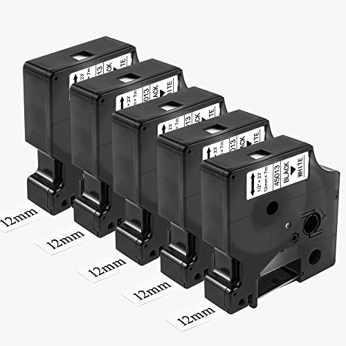 BEYONDTEK Kompatibel Dymo Etikettenband als Ersatz für DYMO D1 45013 12mm S0720530 Schwarz auf Weiß für Dymo LabelManager 280 160 210D LabelPoint 150 250 Labelpoint 250 150 Labelwriter 450 Duo von BEYONDTEK