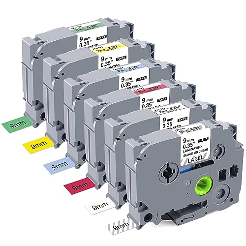 Kompatibel mit Brother P-Touch Bänder 9mm x 8m TZe-221 TZe-121 TZe-421 TZe-521 TZe-621 TZe-721 TZe P Touch Schriftband für Brother Beschriftungsgerät Ptouch PH-H105 H110R D400 P700 von BEYONDTEK