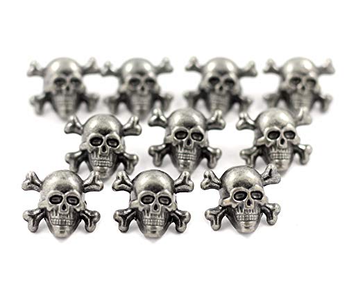 Bez Totenkopf mit gekreuzten Knochen, Metall, 14 mm, Grau, silberfarben, 12 Stück Bez Totenkopf mit gekreuzten Knochen, Metall, 14 mm, Grau, silberfarben, 12 Stück von BEZELRY