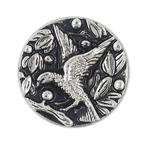 Bezelry 12 Stück Vogel in Blumen Metall Schaft Knöpfe 16 mm (5/8 Zoll) (Silber / Schwarz) von BEZELRY