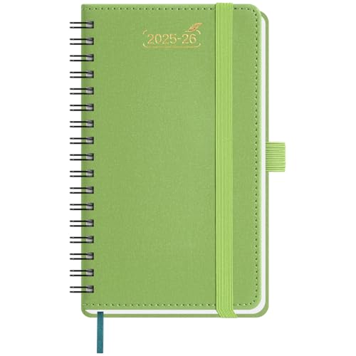 BEZEND 18-Monate Taschenkalender 2025 2026 klein (Juli 25-Dez 26), Kalender 25/26 Wochenplaner A6 1 Woche 2 Seiten mit 2 Spalten, Terminplaner Ringbuch 25/26 mit PU-Leder Softcover, Fruchtgrün von BEZEND