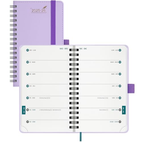 BEZEND 18-Monate Taschenkalender 2025 2026 klein (Juli 25-Dez 26), Kalender 25/26 Wochenplaner A6 1 Woche 2 Seiten mit 2 Spalten, Terminplaner Ringbuch 25/26 mit PU-Leder Softcover, Lila von BEZEND