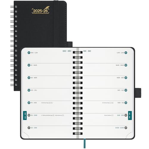BEZEND 18-Monate Taschenkalender 2025 2026 klein (Juli 25-Dez 26), Kalender 25/26 Wochenplaner A6 1 Woche 2 Seiten mit 2 Spalten, Terminplaner Ringbuch 25/26 mit PU-Leder Softcover, Schwarz von BEZEND