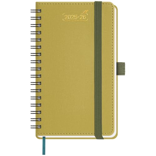 BEZEND 18-Monate Taschenkalender 2025 2026 klein (Juli 25-Dez 26), Kalender 25/26 Wochenplaner A6 1 Woche 2 Seiten mit 2 Spalten, Terminplaner Ringbuch 25/26 mit PU-Leder Softcover, Senf von BEZEND