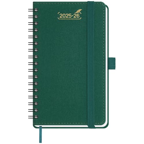 BEZEND 18-Monate Taschenkalender 2025 2026 klein (Juli 25-Dez 26), Kalender 25/26 Wochenplaner A6 1 Woche 2 Seiten mit 2 Spalten, Terminplaner Ringbuch 25/26 mit PU-Leder Softcover, Waldgrün von BEZEND