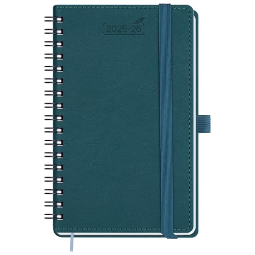 BEZEND Kalender 2025 2026 Klein Wochenplaner A6, 18-Monate Taschenkalender Juli 25-Dez 26, Buchkalender Ringbuch PU-Leder Softcover mit Stifthalter - Dunkelgrün von BEZEND