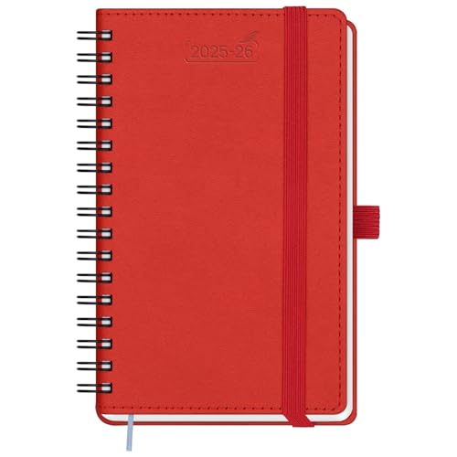 BEZEND Kalender 2025 2026 Klein Wochenplaner A6, 18-Monate Taschenkalender Juli 25-Dez 26, Buchkalender Ringbuch PU-Leder Softcover mit Stifthalter - Rot von BEZEND