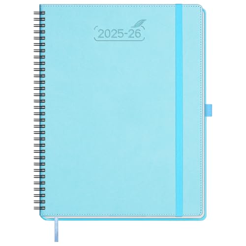 BEZEND Kalender 2025 2026 Wochenplaner A4,18-Monate Juli 25-Dez 26,Buchkalender Ringbuch PU-Leder Softcover 1 Woche 2 Seiten mit Stifthalter - Himmelblau von BEZEND
