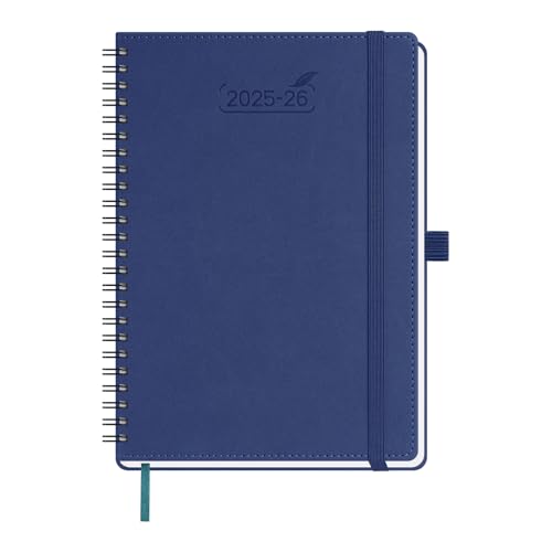 BEZEND Kalender 2025 2026 Wochenplaner A5,18-Monate Juli 25-Dez 26,Buchkalender Ringbuch PU-Leder Softcover 1 Woche 2 Seiten mit Stifthalter - Blaubeere von BEZEND