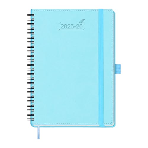 BEZEND Kalender 2025 2026 Wochenplaner A5,18-Monate Juli 25-Dez 26,Buchkalender Ringbuch PU-Leder Softcover 1 Woche 2 Seiten mit Stifthalter - Himmelblau von BEZEND