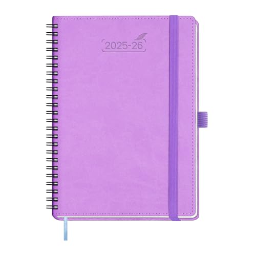 BEZEND Kalender 2025 2026 Wochenplaner A5,18-Monate Juli 25-Dez 26,Buchkalender Ringbuch PU-Leder Softcover 1 Woche 2 Seiten mit Stifthalter - Lavendel von BEZEND
