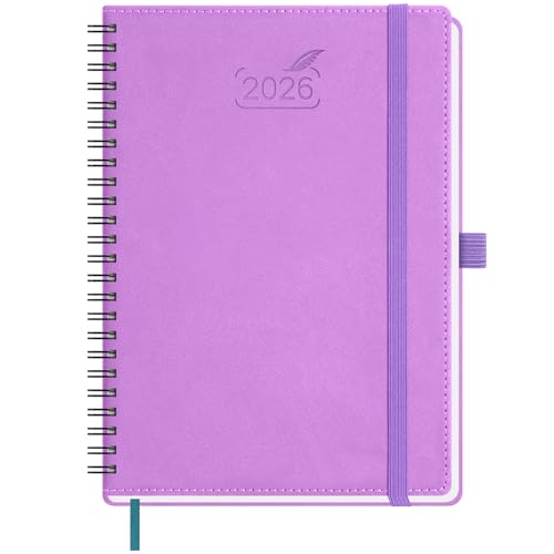BEZEND Kalender 2026 Buchkalender A5 Ringbuch 1 Woche 2 Seiten | Terminplaner 2026 Wochenplaner mit 80 g/m² Papier & Monats-Register | Planer & Terminkalender mit PU-Leder Softcover - Lavendel von BEZEND