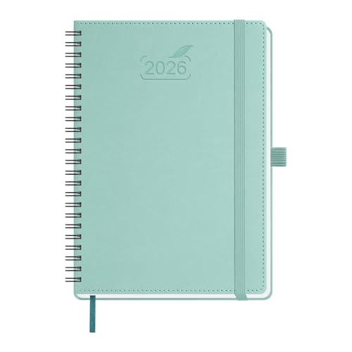 BEZEND Kalender 2026 Buchkalender A5 Ringbuch 1 Woche 2 Seiten | Terminplaner 2026 Wochenplaner mit 80 g/m² Papier & Monats-Register | Planer & Terminkalender mit PU-Leder Softcover - Mintgrün von BEZEND