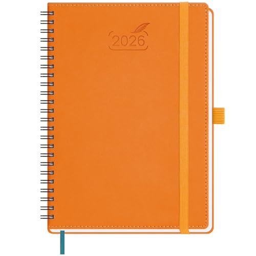 BEZEND Kalender 2026 Buchkalender A5 Ringbuch 1 Woche 2 Seiten | Terminplaner 2026 Wochenplaner mit 80 g/m² Papier & Monats-Register | Planer & Terminkalender mit PU-Leder Softcover - Orange von BEZEND