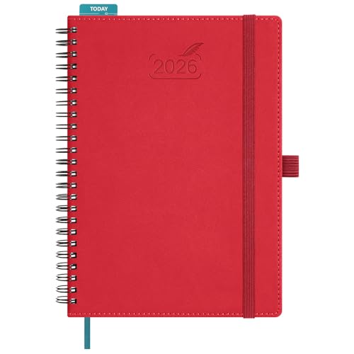BEZEND Kalender 2026 Buchkalender A5 Ringbuch 1 Woche 2 Seiten | Terminplaner 2026 Wochenplaner mit 100 g/m² Papier & Monats-Register | Planer & Terminkalender mit PU-Leder Softcover - Rot von BEZEND