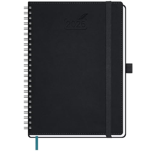 BEZEND Kalender 2026 Buchkalender A5 Ringbuch 1 Woche 2 Seiten | Terminplaner 2026 Wochenplaner mit 80 g/m² Papier & Monats-Register | Planer & Terminkalender mit PU-Leder Softcover - Schwarz von BEZEND