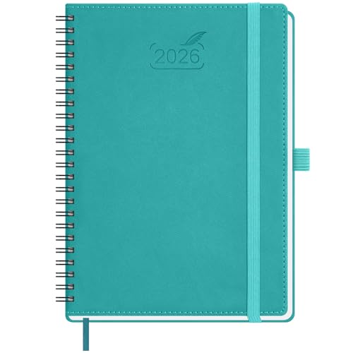 BEZEND Kalender 2026 Buchkalender A5 Ringbuch 1 Woche 2 Seiten | Terminplaner 2026 Wochenplaner mit 80 g/m² Papier & Monats-Register | Planer & Terminkalender mit PU-Leder Softcover - Türkis von BEZEND
