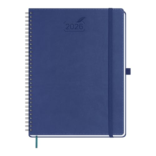 BEZEND Kalender 2026 Buchkalender Ringbuch ca.A4 28,5 x 21,5 cm | Terminplaner 2026 1 Woche 2 Seiten mit Monats-Register | Planer & Terminkalender 2026 A4 mit PU-Leder Softcover - Blaubeere von BEZEND