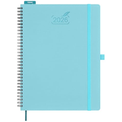 BEZEND Kalender 2026 Buchkalender Ringbuch ca.A4 28,5 x 21,5 cm | Terminplaner 2026 1 Woche 2 Seiten mit Monats-Register | Planer & Terminkalender 2026 A4 mit PU-Leder Softcover - Himmelblau von BEZEND