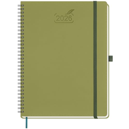 BEZEND Kalender 2026 Buchkalender Ringbuch ca.A4 28,5 x 21,5 cm | Terminplaner 2026 1 Woche 2 Seiten mit Monats-Register | Planer & Terminkalender 2026 A4 mit PU-Leder Softcover - Kiwi von BEZEND
