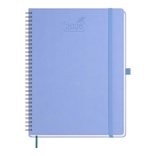 BEZEND Kalender 2026 Buchkalender Ringbuch ca.A4 28,5 x 21,5 cm | Terminplaner 2026 1 Woche 2 Seiten mit Monats-Register | Planer & Terminkalender 2026 A4 mit PU-Leder Softcover - Kornblume von BEZEND