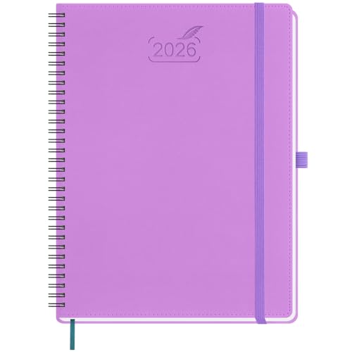 BEZEND Kalender 2026 Buchkalender Ringbuch ca.A4 28,5 x 21,5 cm | Terminplaner 2026 1 Woche 2 Seiten mit Monats-Register | Planer & Terminkalender 2026 A4 mit PU-Leder Softcover - Lavendel von BEZEND