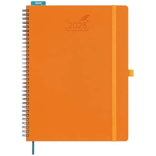 BEZEND Kalender 2026 Buchkalender Ringbuch ca.A4 28,5 x 21,5 cm | Terminplaner 2026 1 Woche 2 Seiten mit Monats-Register | Planer & Terminkalender 2026 A4 mit PU-Leder Softcover - Orange von BEZEND