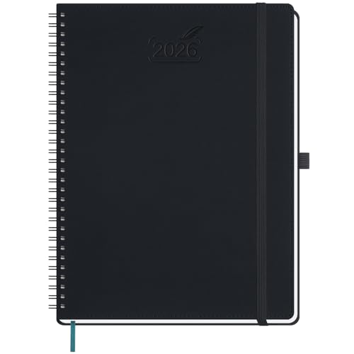 BEZEND Kalender 2026 Buchkalender Ringbuch ca.A4 28,5 x 21,5 cm | Terminplaner 2026 1 Woche 2 Seiten mit Monats-Register | Planer & Terminkalender 2026 A4 mit PU-Leder Softcover - Schwarz von BEZEND
