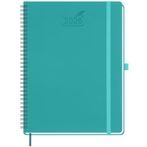 BEZEND Kalender 2026 Buchkalender Ringbuch ca.A4 28,5 x 21,5 cm | Terminplaner 2026 1 Woche 2 Seiten mit Monats-Register | Planer & Terminkalender 2026 A4 mit PU-Leder Softcover - Türkis von BEZEND