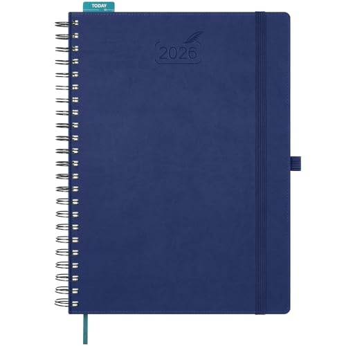 BEZEND Kalender 2026 Tagesplaner A4 Ringbuch, 1 Tag 1 Seite mit 4 Spalten - 15 Min Takt Terminplaner (Jan - Dez 2026), Wochenzeit- & Monatsplan, PU-Leder Softcover mit Froschtasche, Blaubeere von BEZEND
