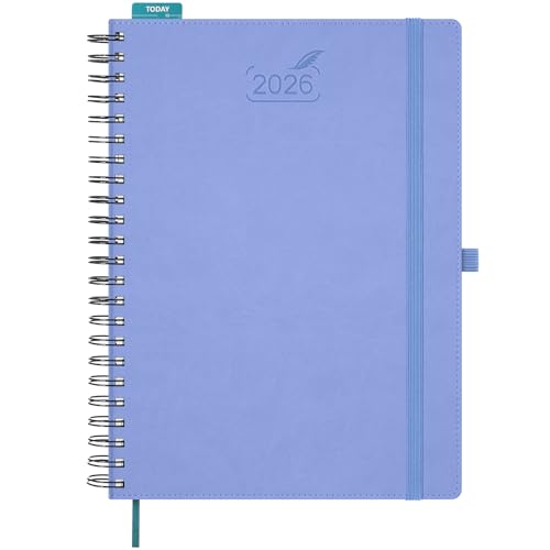 BEZEND Kalender 2026 Tagesplaner A4 Ringbuch, 1 Tag 1 Seite mit 4 Spalten - 15 Min Takt Terminplaner (Jan - Dez 2026), Wochenzeit- & Monatsplan, PU-Leder Softcover mit Froschtasche, Kornblume von BEZEND