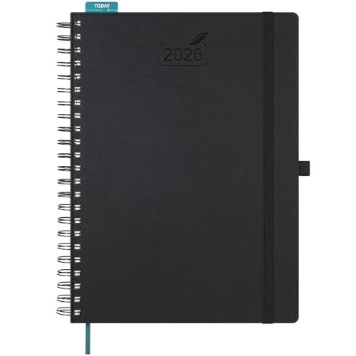 BEZEND Kalender 2026 Tagesplaner A4 Ringbuch, 1 Tag 1 Seite mit 4 Spalten - 15 Min Takt Terminplaner (Jan - Dez 2026), Wochenzeit- & Monatsplan, PU-Leder Softcover mit Froschtasche, Schwarz von BEZEND