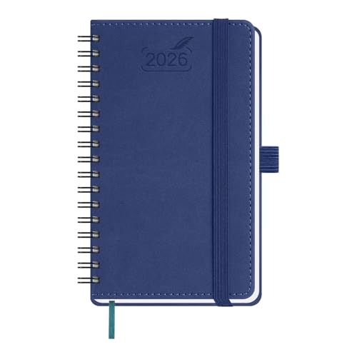 BEZEND Taschenkalender 2026 Klein Ringbuch 15,5 x 9 cm | Kalender 2026 Buchkalender 1 Woche 2 Seiten mit 80 g/m² Papier | Terminplaner 2026 Wochenplaner A6 mit PU-Leder Softcover - Blaubeere von BEZEND