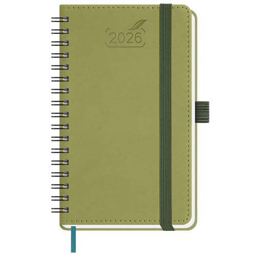 BEZEND Taschenkalender 2026 Klein Ringbuch 15,5 x 9 cm | Kalender 2026 Buchkalender 1 Woche 2 Seiten mit 80 g/m² Papier | Terminplaner 2026 Wochenplaner A6 mit PU-Leder Softcover - Kiwi von BEZEND