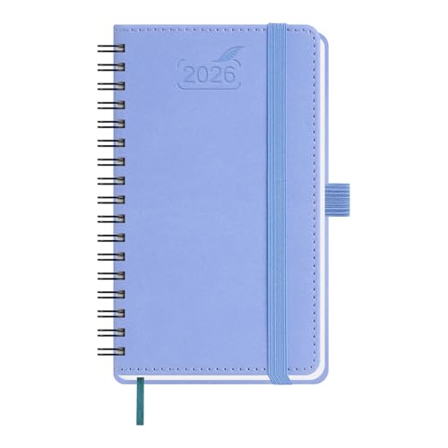 BEZEND Taschenkalender 2026 Klein Ringbuch 15,5 x 9 cm | Kalender 2026 Buchkalender 1 Woche 2 Seiten mit 80 g/m² Papier | Terminplaner 2026 Wochenplaner A6 mit PU-Leder Softcover - Kornblume von BEZEND