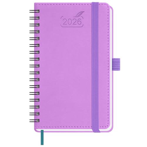 BEZEND Taschenkalender 2026 Klein Ringbuch 15,5 x 9 cm | Kalender 2026 Buchkalender 1 Woche 2 Seiten mit 80 g/m² Papier | Terminplaner 2026 Wochenplaner A6 mit PU-Leder Softcover - Lavendel von BEZEND