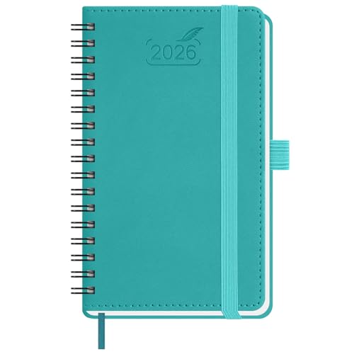 BEZEND Taschenkalender 2026 Klein Ringbuch 15,5 x 9 cm | Kalender 2026 Buchkalender 1 Woche 2 Seiten mit 80 g/m² Papier | Terminplaner 2026 Wochenplaner A6 mit PU-Leder Softcover - Türkis von BEZEND