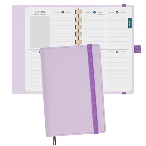 BEZEND Taschenkalender 2026 Klein [auf Deutsch] ca.A6 17 x 11 cm, Kalender 2026 Klein Ringbuch mit Softcover & Abnehmbares Papier, Terminplaner 1 Woche 2 Seite mit Kartenschlitz, Lila von BEZEND