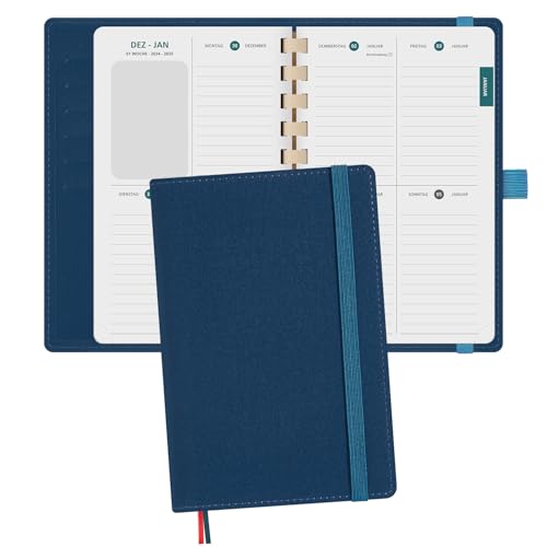 BEZEND Taschenkalender 2026 Klein [auf Deutsch] ca.A6 17 x 11 cm, Kalender 2026 Klein Ringbuch mit Softcover & Abnehmbares Papier, Terminplaner 1 Woche 2 Seite mit Kartenschlitz, Preußisch Blau von BEZEND