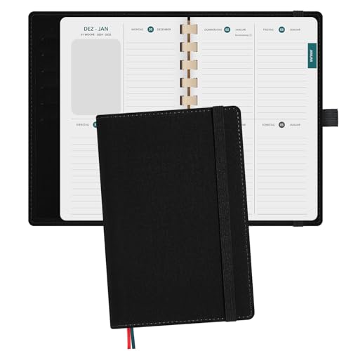 BEZEND Taschenkalender 2026 Klein [auf Deutsch] ca.A6 17 x 11 cm, Kalender 2026 Klein Ringbuch mit Softcover & Abnehmbares Papier, Terminplaner 1 Woche 2 Seite mit Kartenschlitz, Schwarz von BEZEND