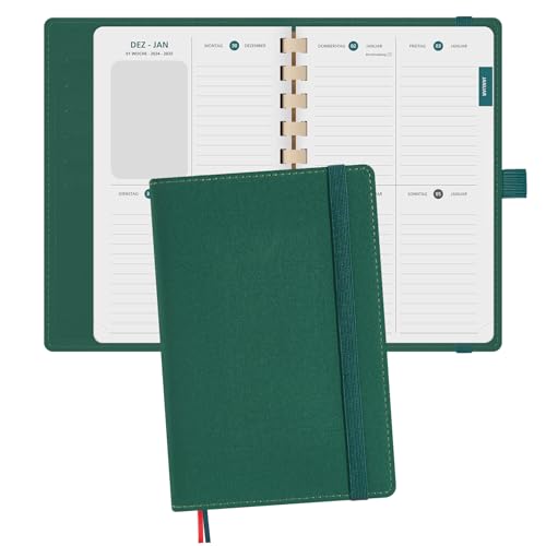 BEZEND Taschenkalender 2026 Klein [auf Deutsch] ca.A6 17 x 11 cm, Kalender 2026 Klein Ringbuch mit Softcover & Abnehmbares Papier, Terminplaner 1 Woche 2 Seite mit Kartenschlitz, Waldgrün von BEZEND